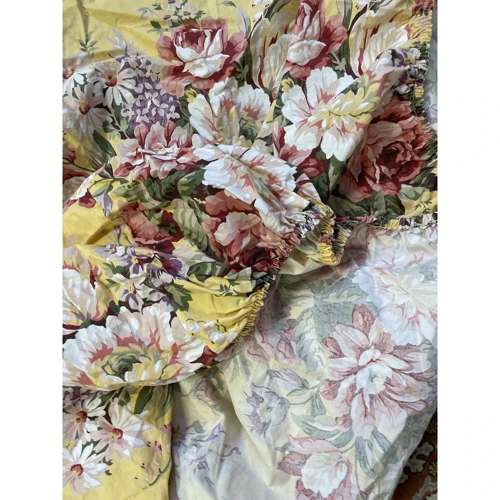 Ralph Lauren Brooke Yellow Floral Fitted Sheet Twin Cotton Cottage Country